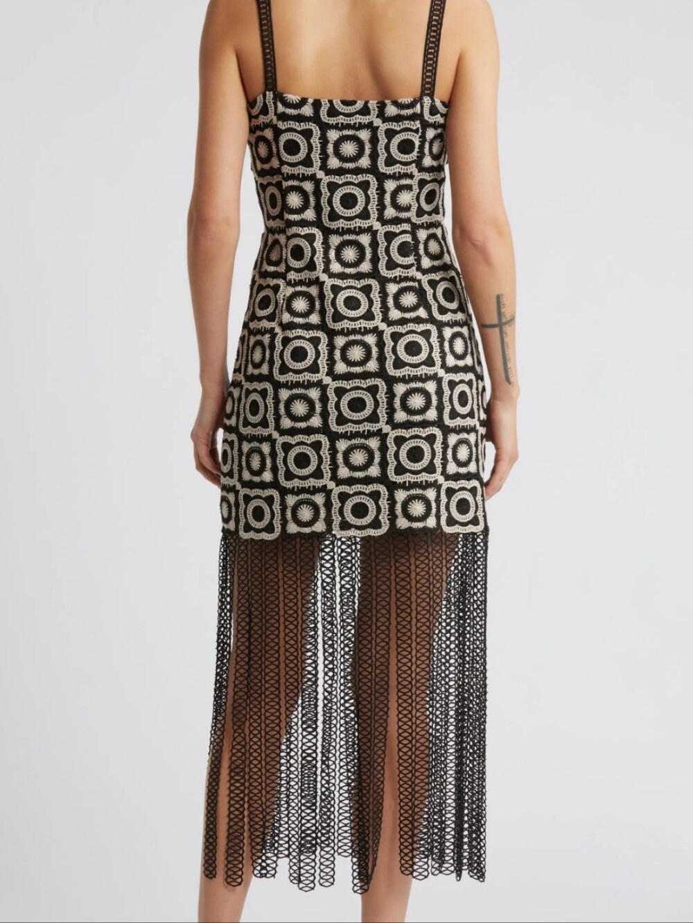 Saylor Anthropologie Risette Crochet Mini Cream Black Granny Square S Dress Boho - Picture 2 of 9